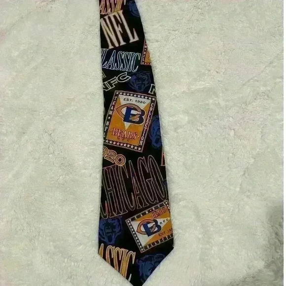 RM Style Sport NFC Chicago Bears Team Logo Black Blue Silk‎ Neck Tie - EUC - Picture 1 of 2